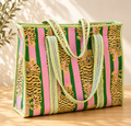Quilted Block print Cotton Tote Bag, Curated by Lion & Willow