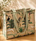 Quilted Block print Cotton Tote Bag, Curated by Lion & Willow