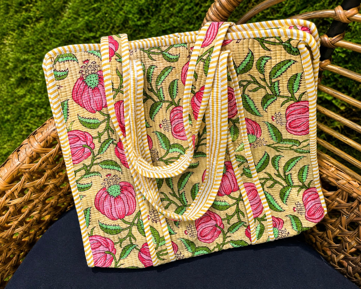 Quilted Block Print Tote (Smaller Size)