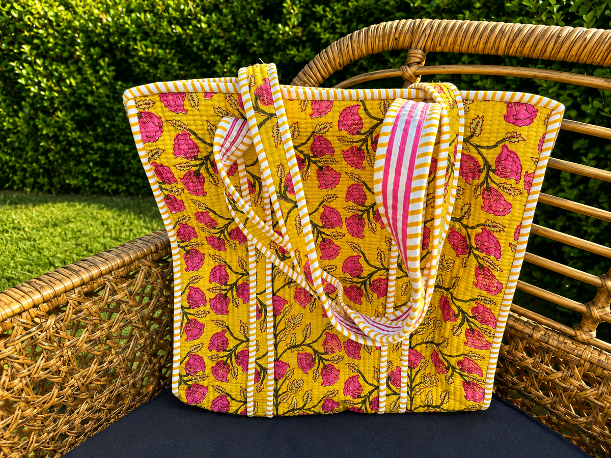Quilted Block Print Tote (Smaller Size)