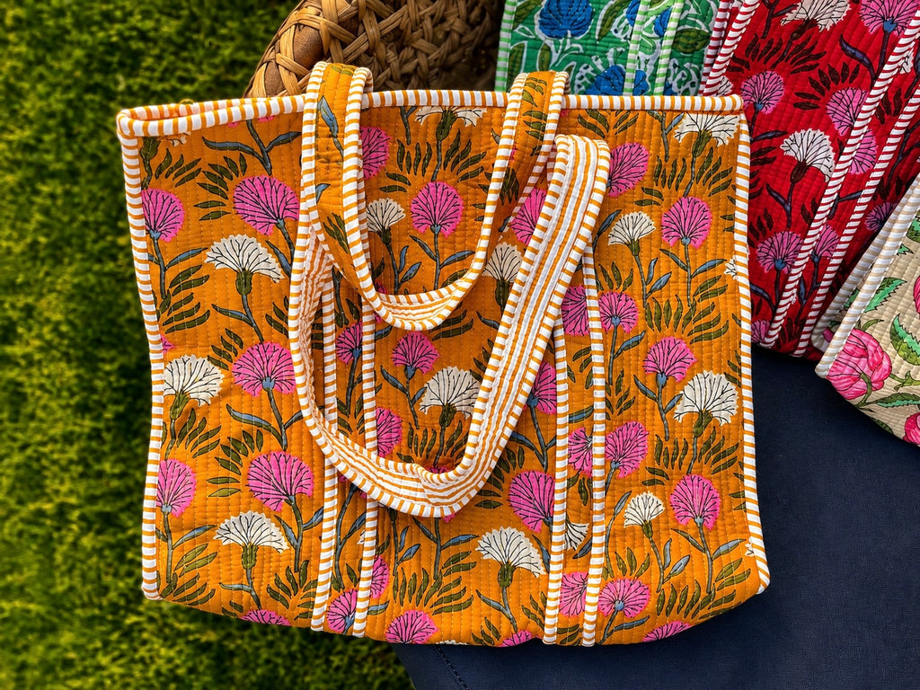 Quilted Block Print Tote (Smaller Size)