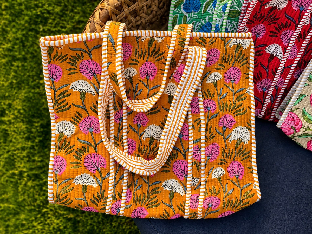 Quilted Block Print Tote (Smaller Size)