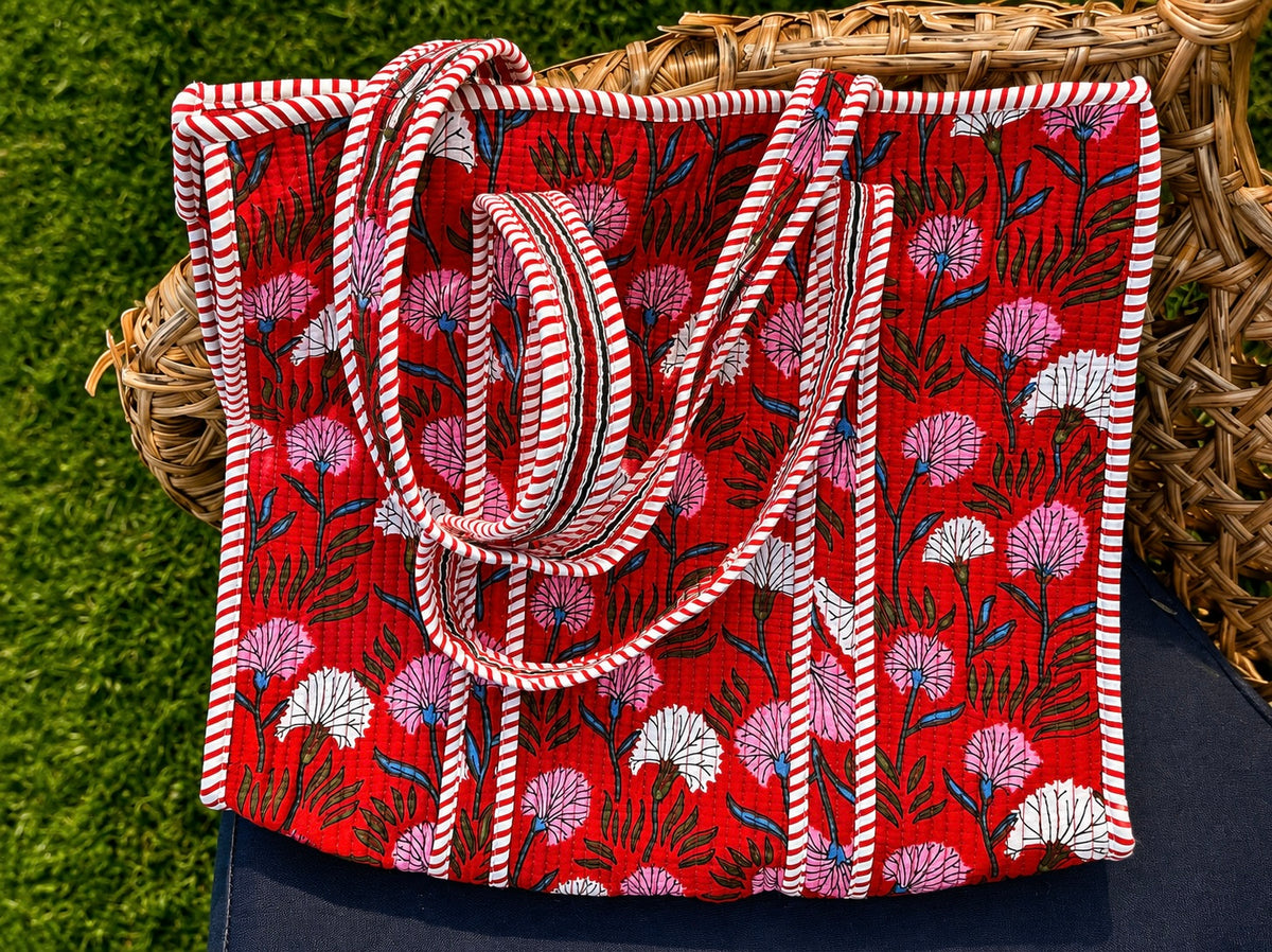 Quilted Block Print Tote (Smaller Size)