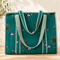 Quilted Block print Cotton Tote Bag, Curated by Lion & Willow
