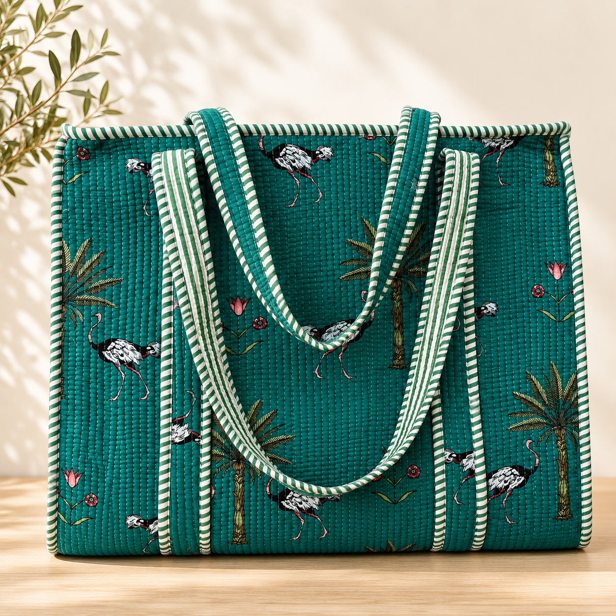 Quilted Block print Cotton Tote Bag, Curated by Lion & Willow