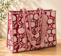 Quilted Block print Cotton Tote Bag, Curated by Lion & Willow