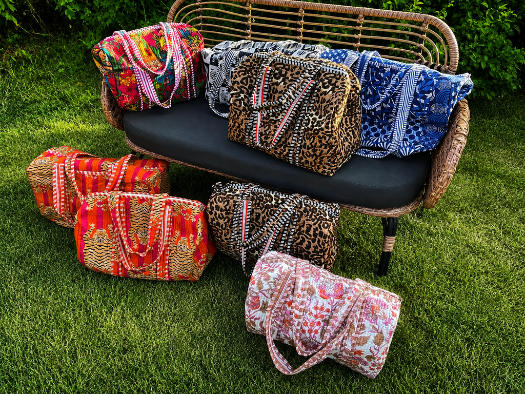 Quilted Block Print Duffle ‘Weekender’ Bags