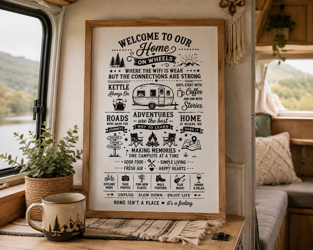 Welcome to Our Home on Wheels Campervan Print | Caravan & Motorhome Wall Art
